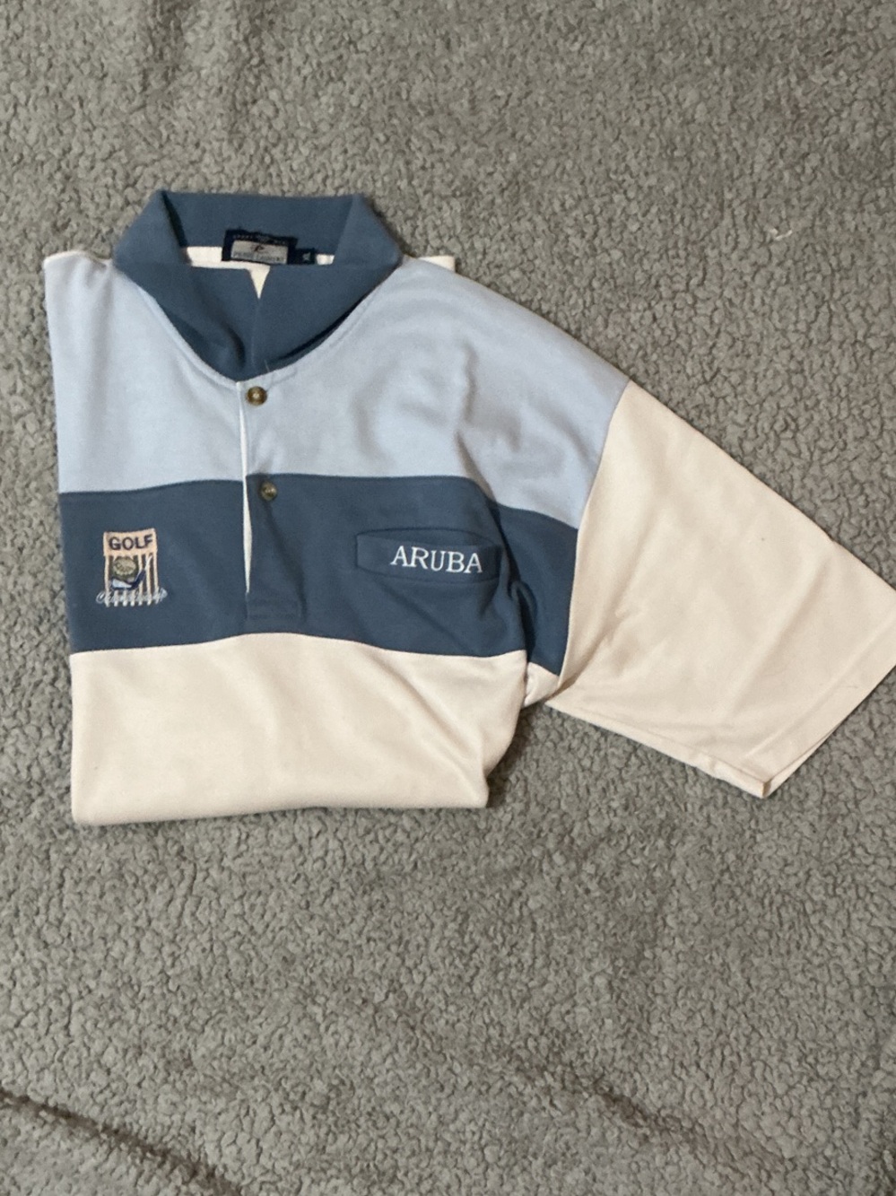 Aruba Colorblock Button-Down Golf Shirt - Blue and Cream